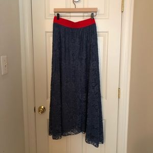 LuLaRoe Lucy Lacey blue and red maxi skirt NWT
